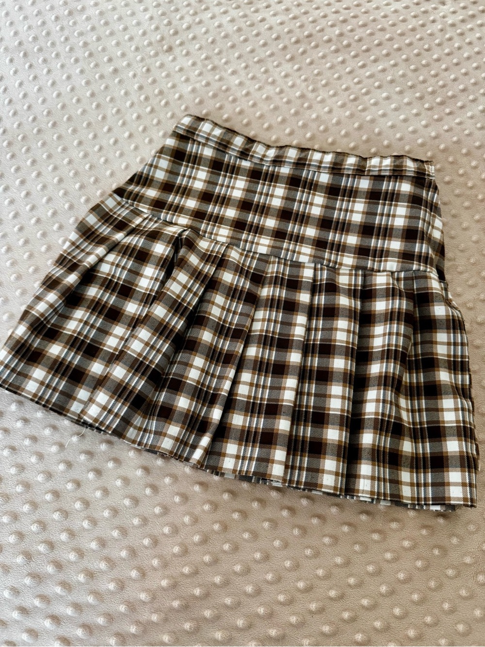 H&M Brown and Off-White Plaid Pleated Skirt